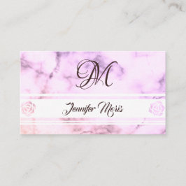 Trendig Pastel Lila Marble with Elegant Monogram Visitkort