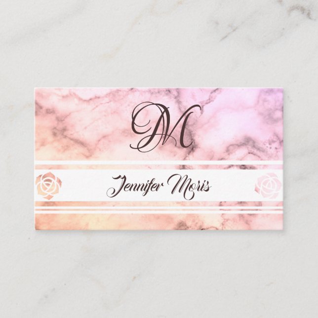 Trendig Pastel Marble Rosa Beige med Monogram Visitkort (Framsida)