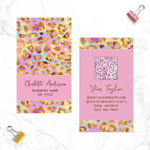 Trendig Pastel Modern Guld Leopard Skriv ut QR-kod Visitkort