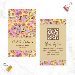 Trendig Pastel Modern Guld Leopard Skriv ut QR-kod Visitkort