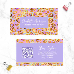 Trendig Pastel Modern Guld Leopard Skriv ut QR-kod Visitkort