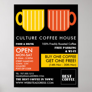 Trendig Pastel Mugg Icons Barista, Café, Coffeehou Poster