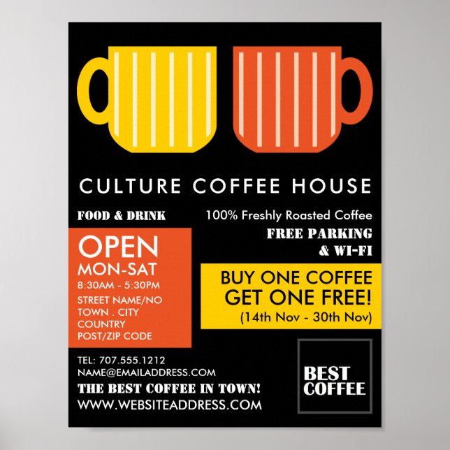 Trendig Pastel Mugg Icons Barista, Café, Coffeehou Poster (Framsidan)