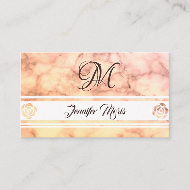 Trendig Pastel Orange Marble med Monogram Visitkort (Framsida)