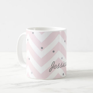 Trendig Pastel Rosa Chevron and Dots Personlig Kaffemugg