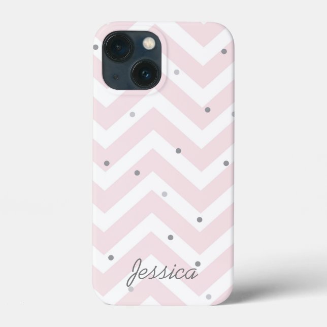 Trendig Pastel Rosa Chevron Dotty Personlig (Baksida)