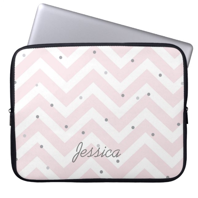 Trendig Pastel Rosa Chevron Dotty Personlig Laptop Fodral (Framsidan)