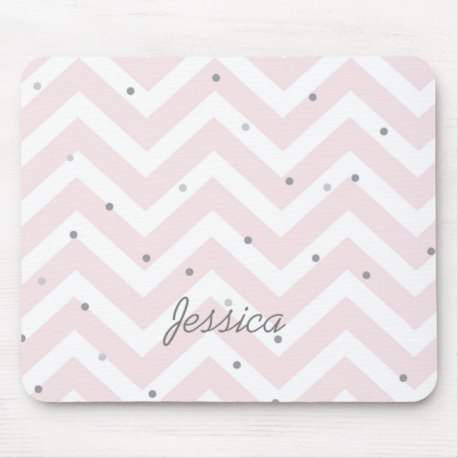 Trendig Pastel Rosa Chevron Dotty Personlig Musmatta (Framsidan)