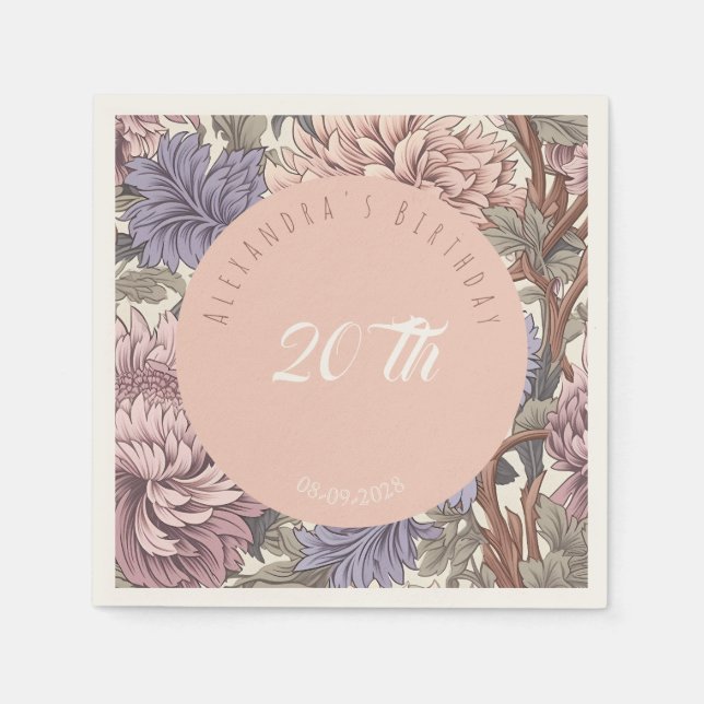Trendig pastell retro blommig Rosa Blå Födelsedag Pappersservett (Framsidan)