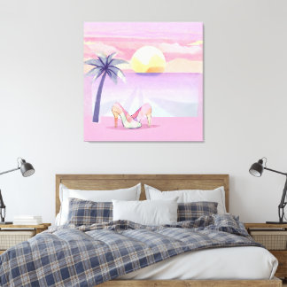 Trendig Pastell Rosa Strand Solnedgång & Höga Klac Canvastryck