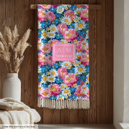 Trendig pastellblått och rosa, monogram ull fleecefilt