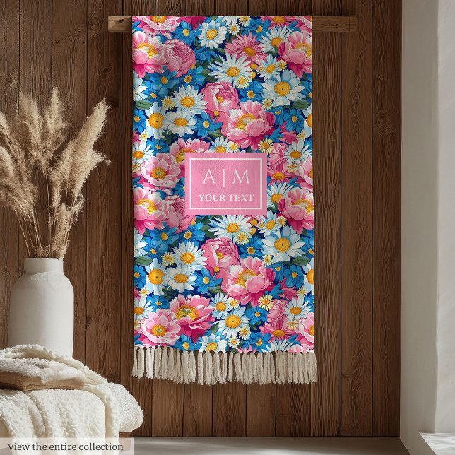 Trendig pastellblått och rosa, monogram ull fleecefilt (Trendy pastel blue and pink preppy monogram fleece)