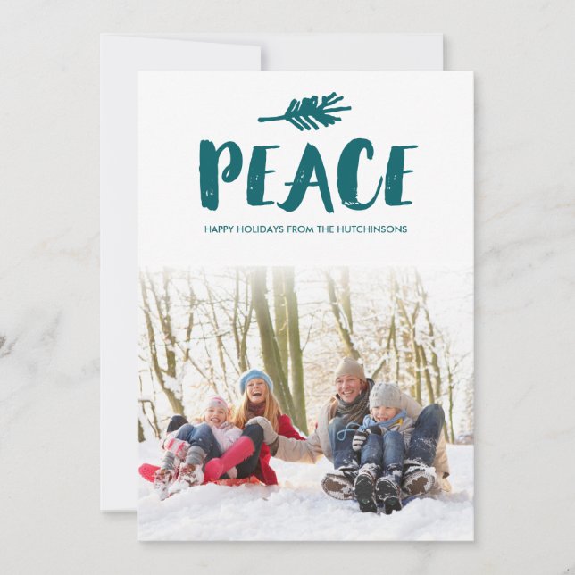 Trendig Peace Helgdag Photo Cards - Teal Julkort (Framsida)