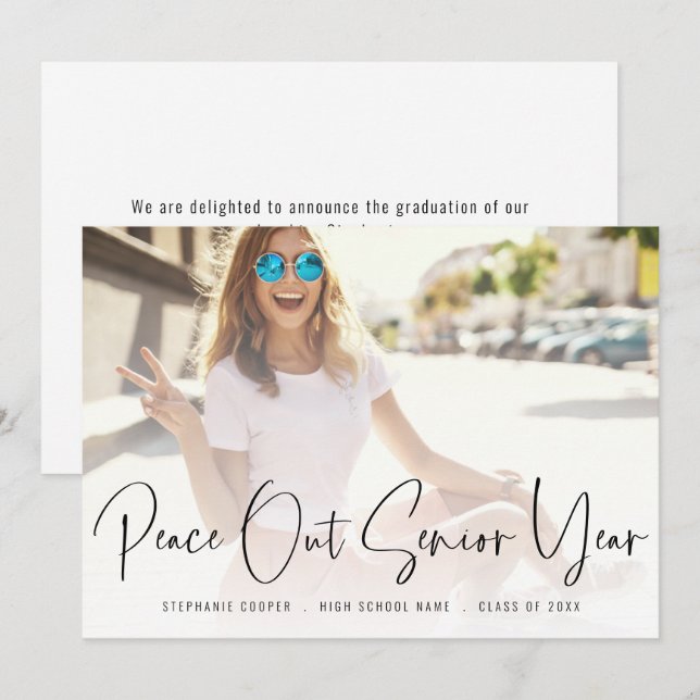 Trendig Peace Out Photo Script Studenten Meddelande (Fram/baksida)