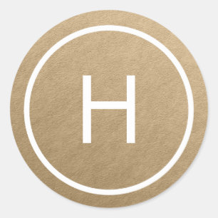 Trendig Peace Round Monogram Stickers - Guld Runt Klistermärke