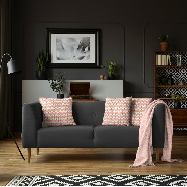 Trendig Peach Burgundy Herringbone Mönster Kudde (Skapare uppladdad)