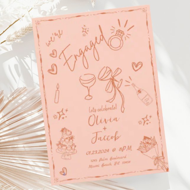 Trendig Peach Rust Hand plockade Förlovningsfest Inbjudningar (Skapare uppladdad)