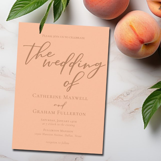 Trendig Peach Typography Sommar Bröllop Inbjudningar (Skapare uppladdad)