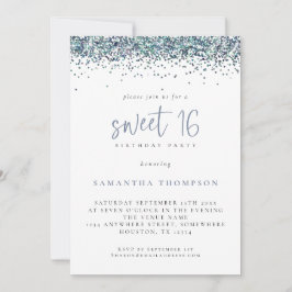 Trendig Peacock Blue Glitter Sweet 16 Birthday Inbjudningar