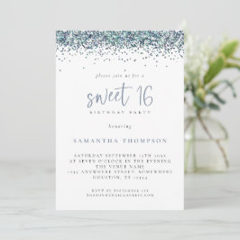 Trendig Peacock Blue Glitter Sweet 16 Birthday Inbjudningar