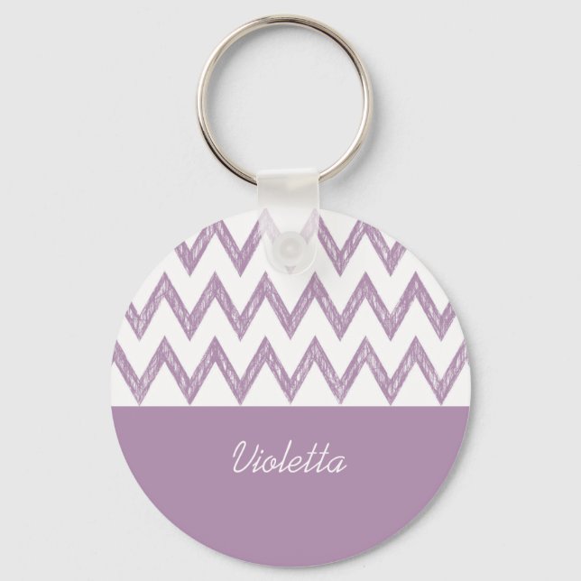 Trendig Pencil Lila Chevron Zigzags with Namn Nyckelring (Framsida)