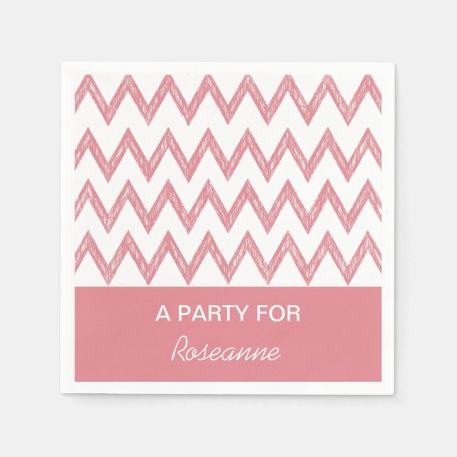 Trendig Pencil Ljus rosa Chevron Zigzags med Namn Pappersservett (Framsidan)