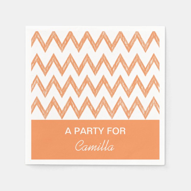 Trendig Pencil Orange Chevron Zigzags with Namn Pappersservett (Framsidan)