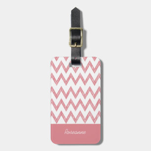 Trendig Pencil Rosa Chevron Zigzags with Namn Bagagebricka