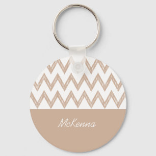 Trendig Pencil Tan Chevron Zigzags with Namn Nyckelring