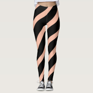 Trendig persika och svarta diagonala ränder leggings