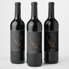 Trendig Personlig Black Wood Gold Foil Löv Vinflaska Etikett