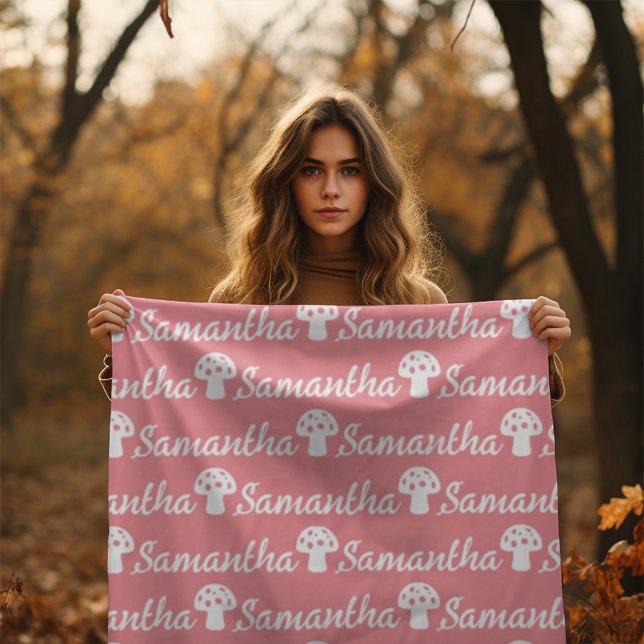Trendig Personlig Calligraphy Namn Mushroom Fleecefilt (Skapare uppladdad)