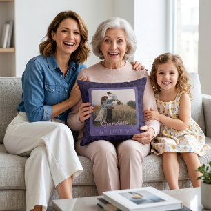 Trendig Personlig Foto Text Farmorspresent Kudde