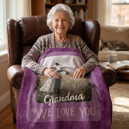 Trendig Personlig Foto Text Mormor Present Röd Fleecefilt
