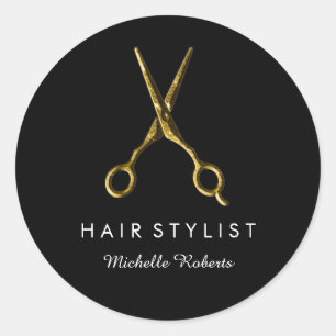 Trendig Personlig Guld Sissor Hair Salon Black Runt Klistermärke