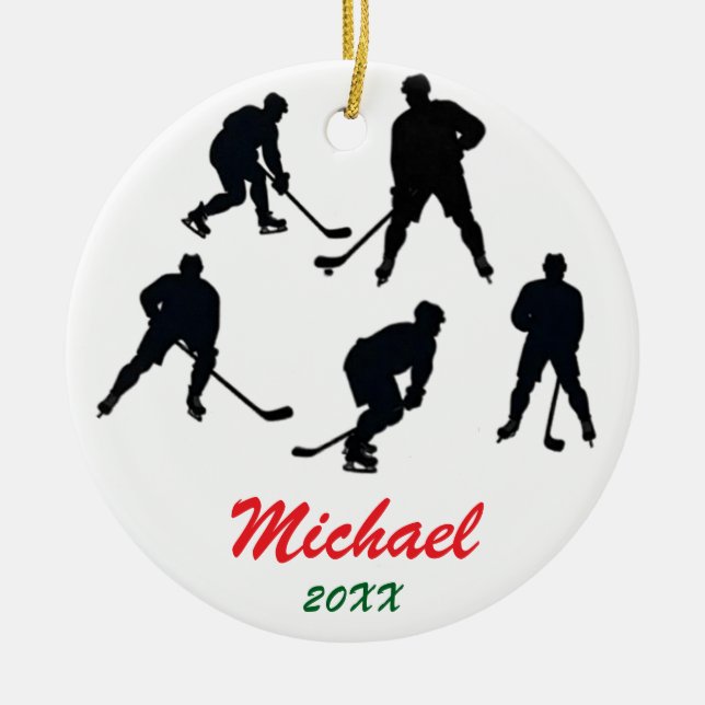 Trendig Personlig Hockey Player silhouettes Julgransprydnad Keramik (Framsidan)