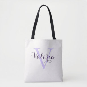 Trendig personlig lavendelfärgad monogram-handväsk tygkasse