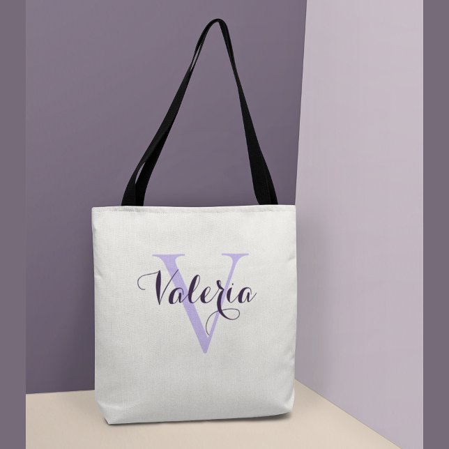 Trendig personlig lavendelfärgad monogram-handväsk tygkasse (Skapare uppladdad)