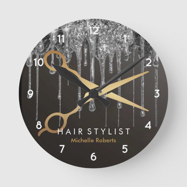 Trendig Personlig Modern silver Hairstylist Rund Klocka (Framsida)