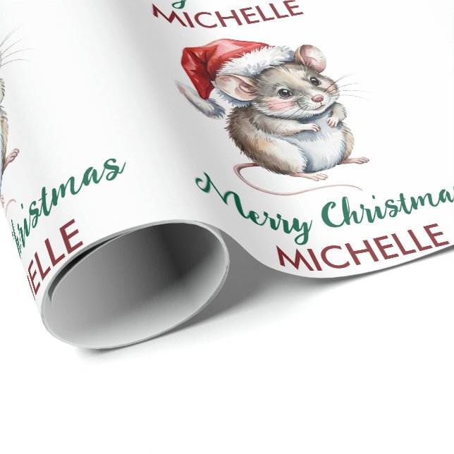 Trendig Personlig Mus med Julhatt Jul Presentpapper (Rullad Hörn)
