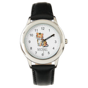 Trendig Personlig Namn Söt Djungel Tiger         Armbandsur