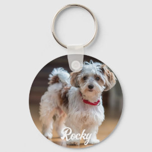Trendig Personlig Pet Photo och Text Hund älskare Nyckelring