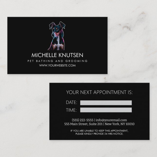 Trendig Pet Bathing och Grooming Appointing Card Visitkort (Fram/baksida)