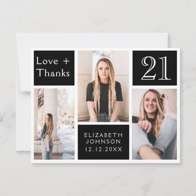 Trendig Photo Collage Lycklig 21:a födelsedagen Tack Kort (Framsida)