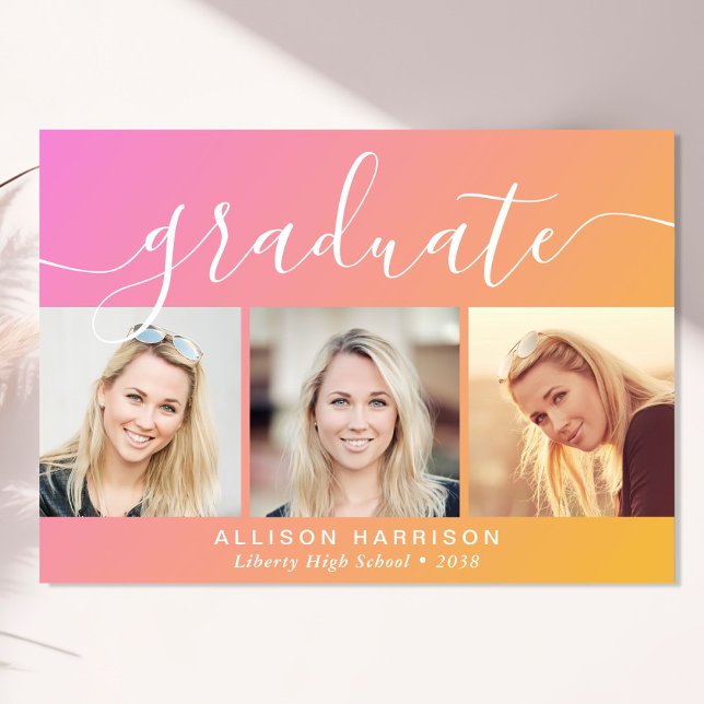 Trendig Photo Rosa Orange Studenten Meddelande (Cherish the milestone: share your graduate's achievement with a custom photo graduation announcement)