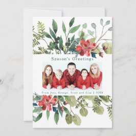 Trendig Photo Winter Greenery med Red Flower Julkort