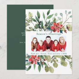 Trendig Photo Winter Greenery med Red Flower Julkort