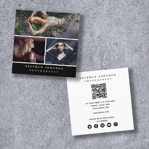 Trendig Photograf 3 Foton QR-kod Social Media Fyrkantigt Visitkort