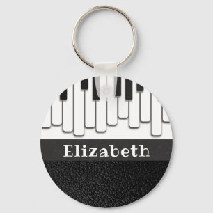 Trendig Piano Nycklar och Faux Black Leather Monog Nyckelring