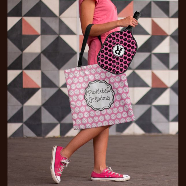 Trendig Pickleball Black & Rosa 3 brev Monogram Tygkasse (Other styles and colors available.)